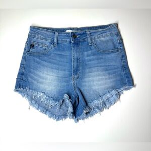 Kancan Women’s Denim Blue Frayed Hem Shorts 
Size- 9/28
